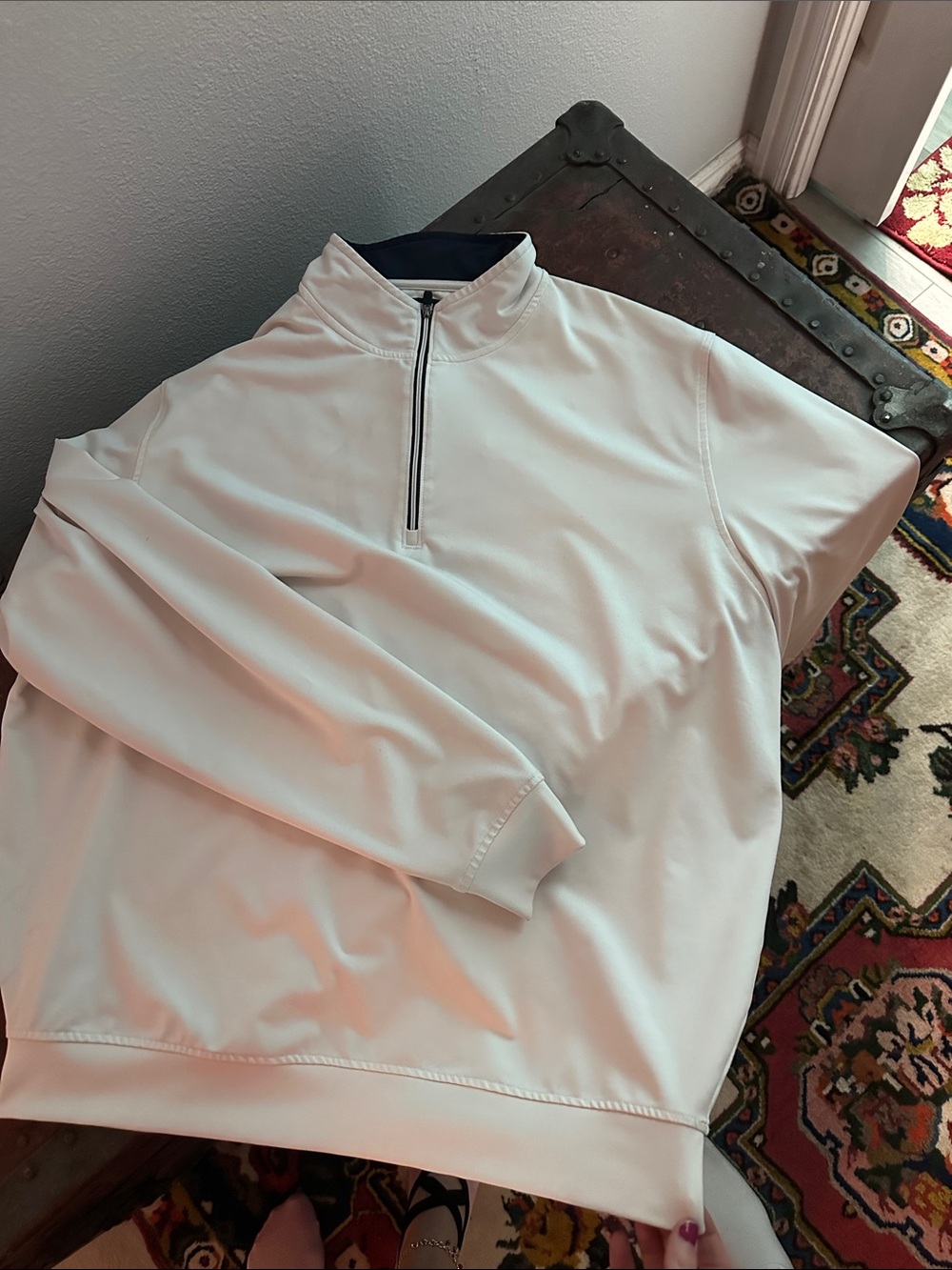 FootJoy White Quarter-Zip Performance Jacket with Navy Trim
